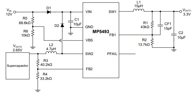 Application Circuit Diagram - Monolithic Power Systems (MPS) MP5493 Switching Voltage Regulators